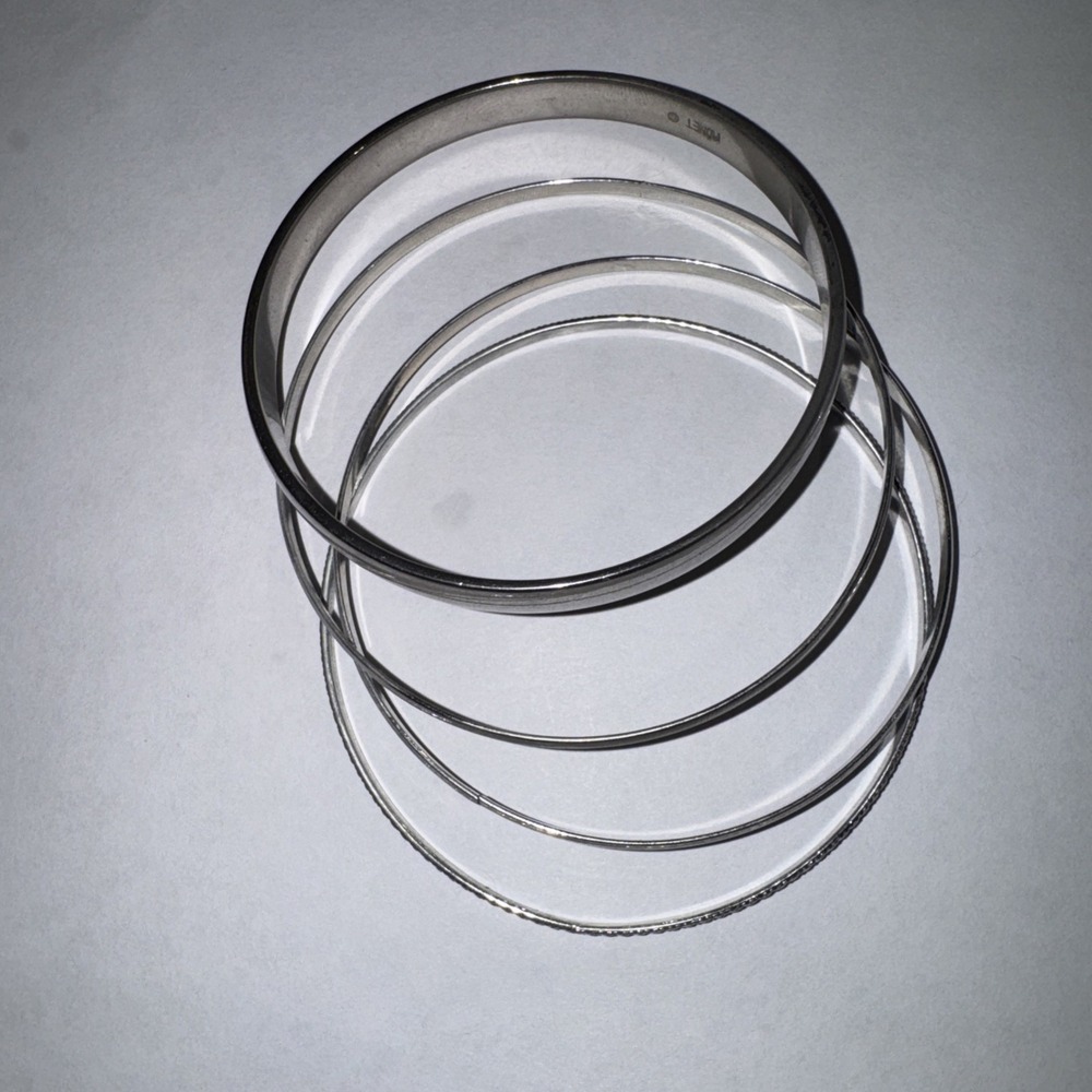 Vintage Monet Silvertone Plain Bangle Bracelet 2.5" With 3 Other Bangles